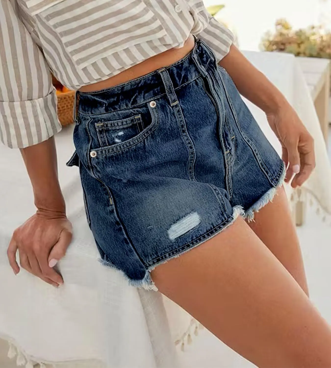 Women Casual High Rise Denim Shorts