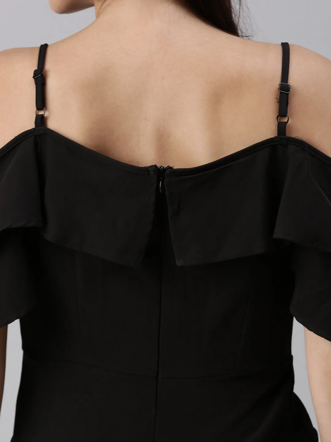 Women Shoulder Straps Solid Black Playsuit