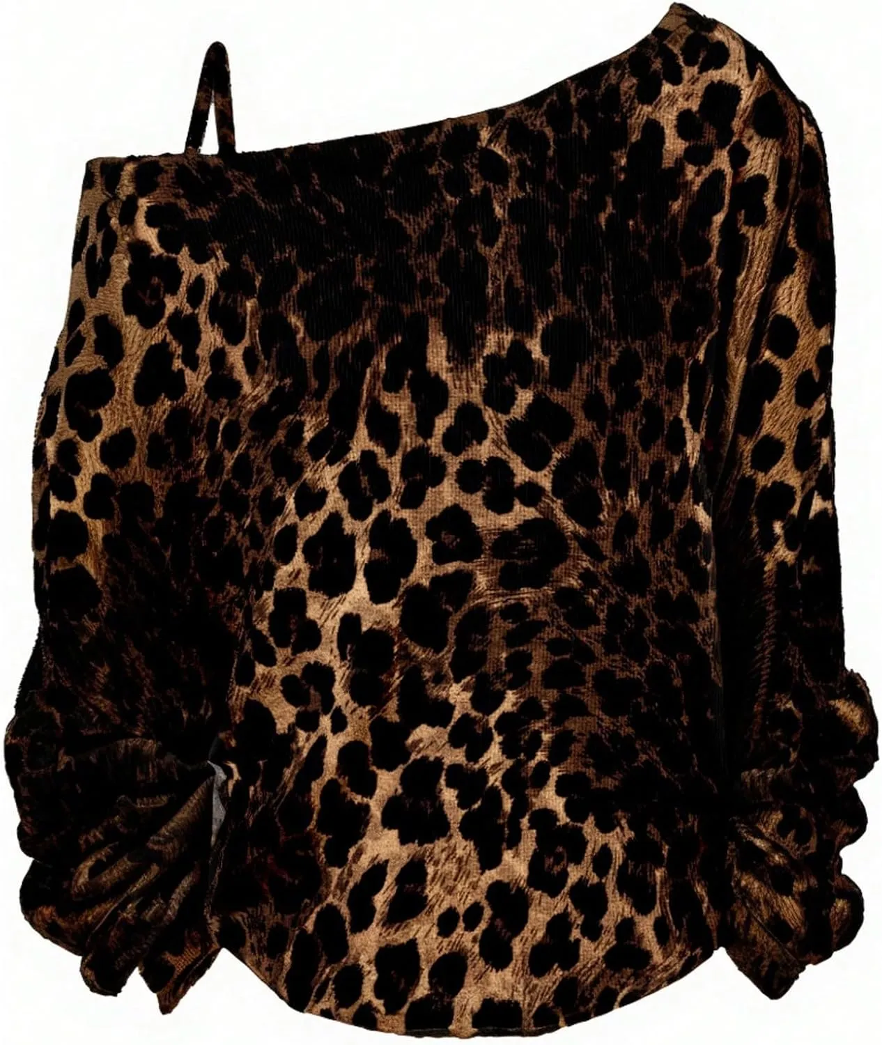 Women's Plus Size Leopard Graphic Tees Cold Shoulder Long Sleeve Vintage Y2K Tops Funny T Shirt