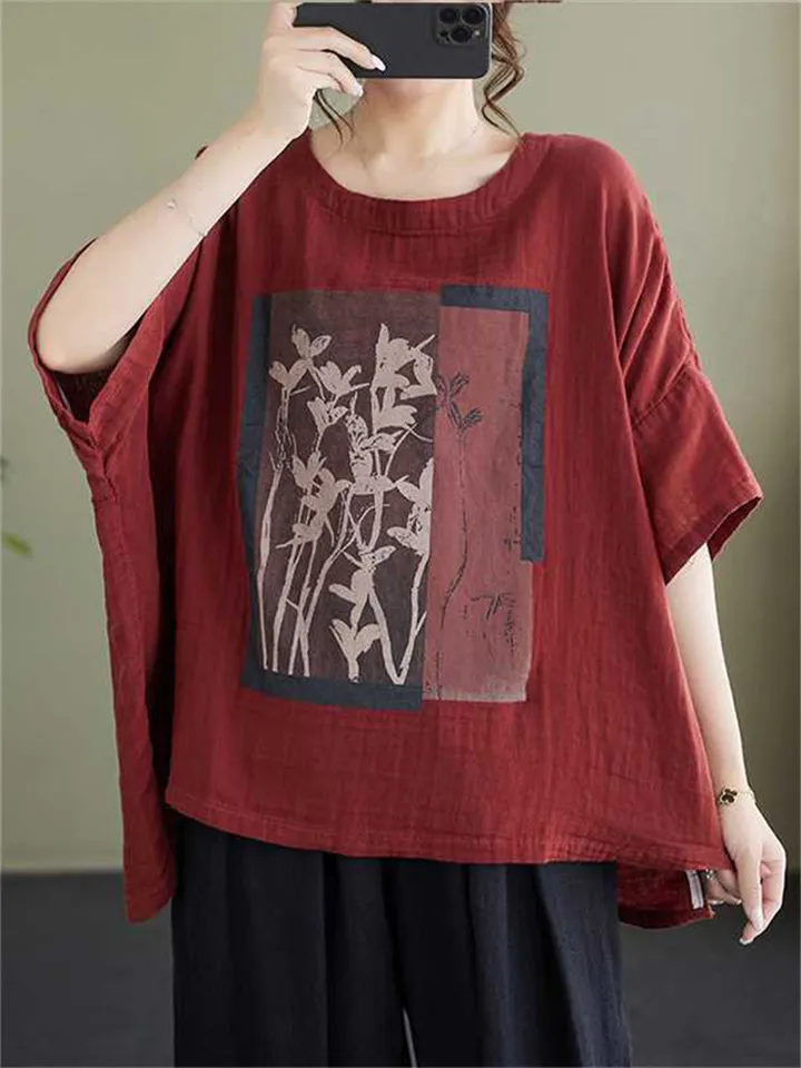 Women's Relaxed Fit Flower Print Round Neck Shirt
