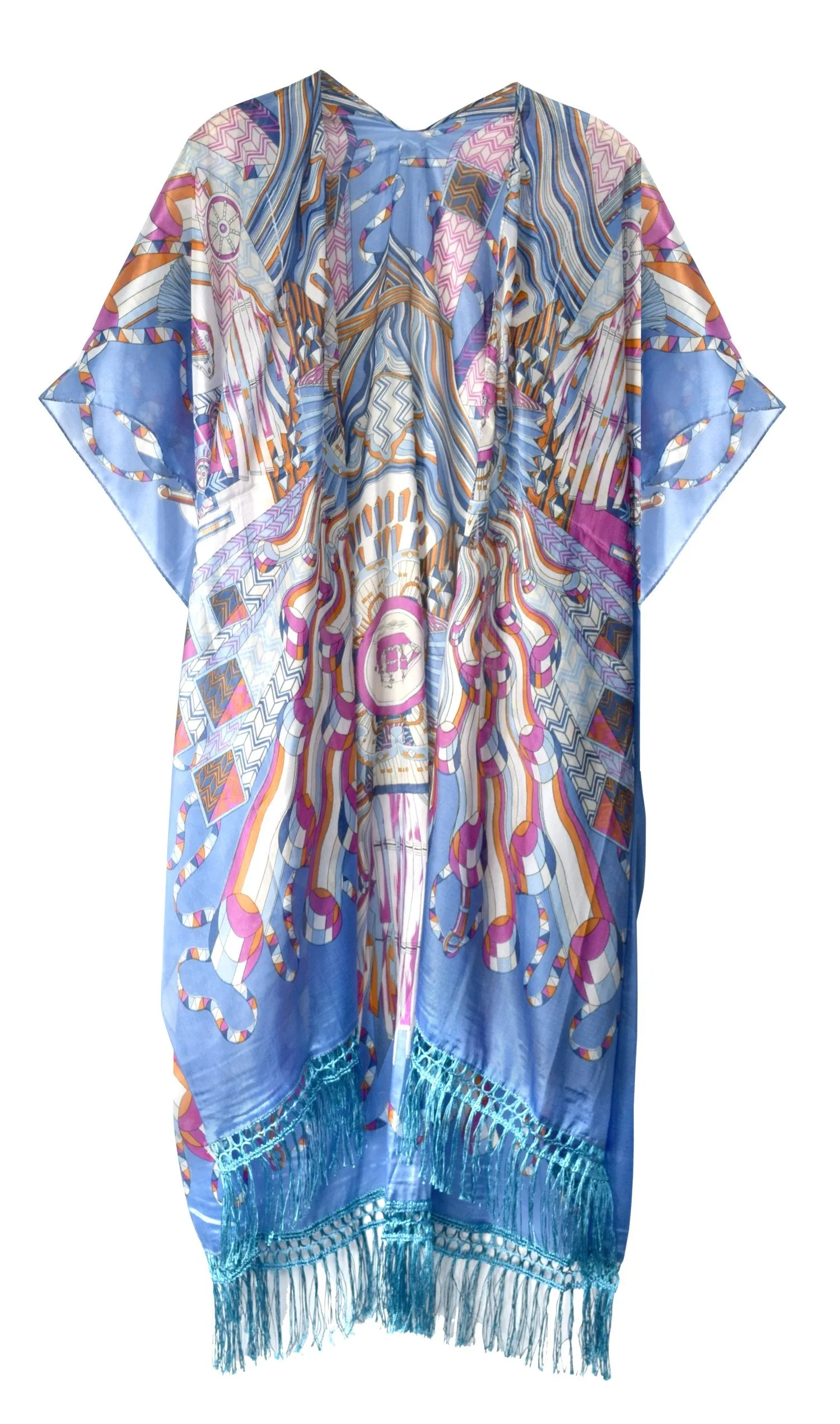 Womens Vintage Kimono Robe Lightweight Cardigan Summer Poncho Blue
