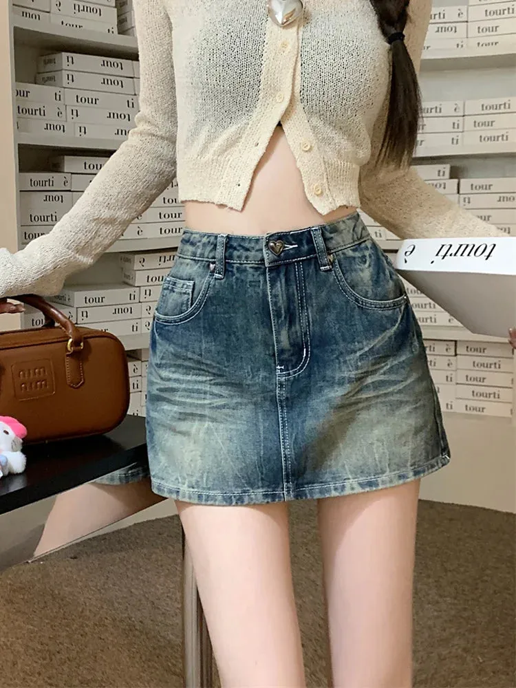 Y2K Streetwear Washed Denim Short Skirt