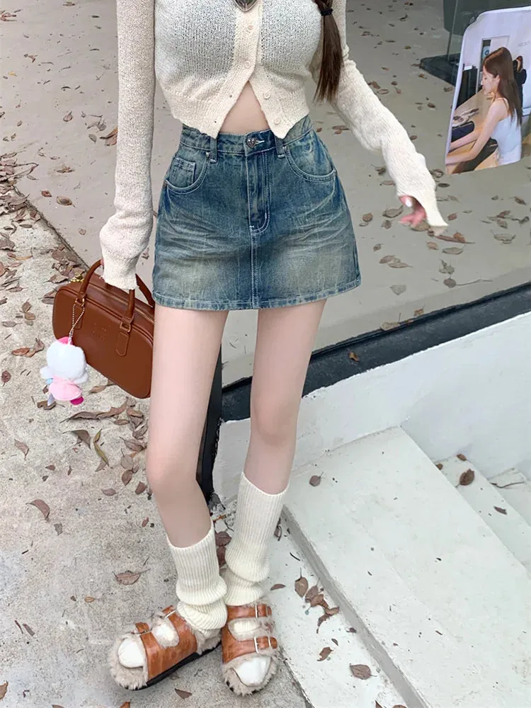 Y2K Streetwear Washed Denim Short Skirt