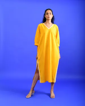 Yellow Solid Midi Dress