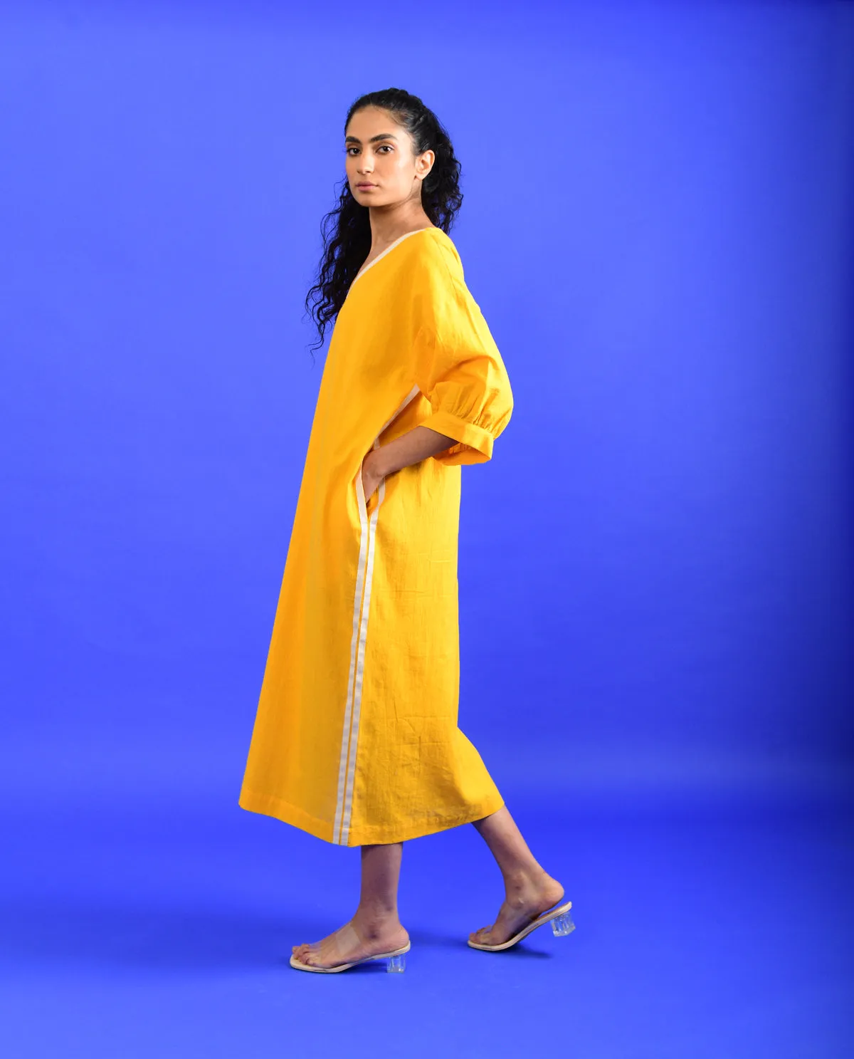 Yellow Solid Midi Dress