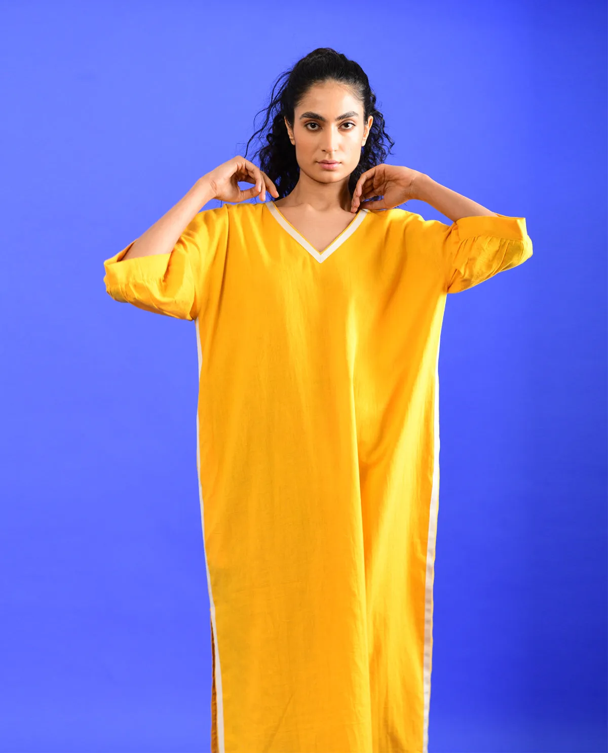 Yellow Solid Midi Dress