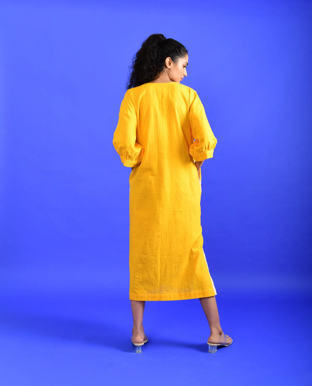 Yellow Solid Midi Dress