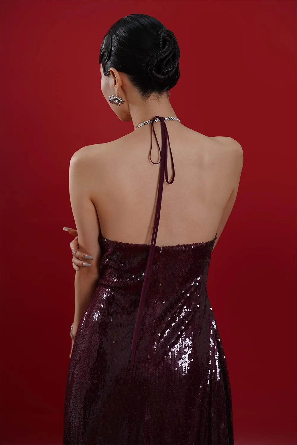 Yen Kim A-line Sleeveless Mesh Sequin Floor Length Ao Dai