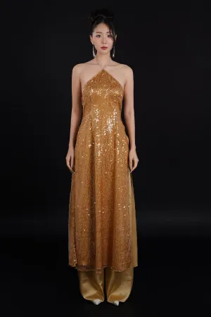 Yen Kim A-line Sleeveless Mesh Sequin Floor Length Ao Dai