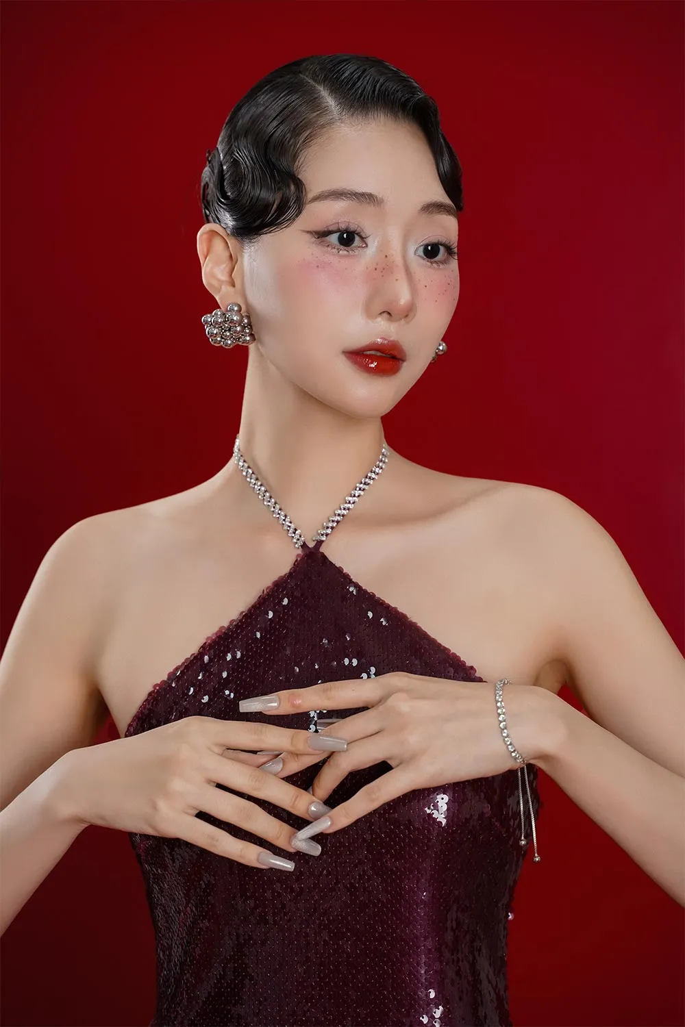 Yen Kim A-line Sleeveless Mesh Sequin Floor Length Ao Dai