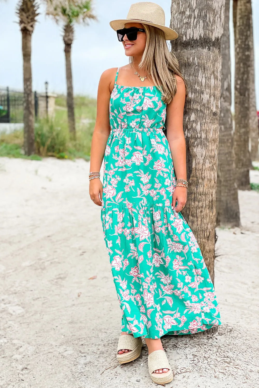Z Supply: Dewi Pacific Floral Maxi Dress - Bermuda Green