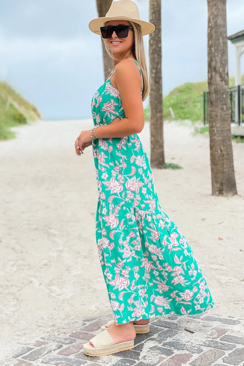 Z Supply: Dewi Pacific Floral Maxi Dress - Bermuda Green