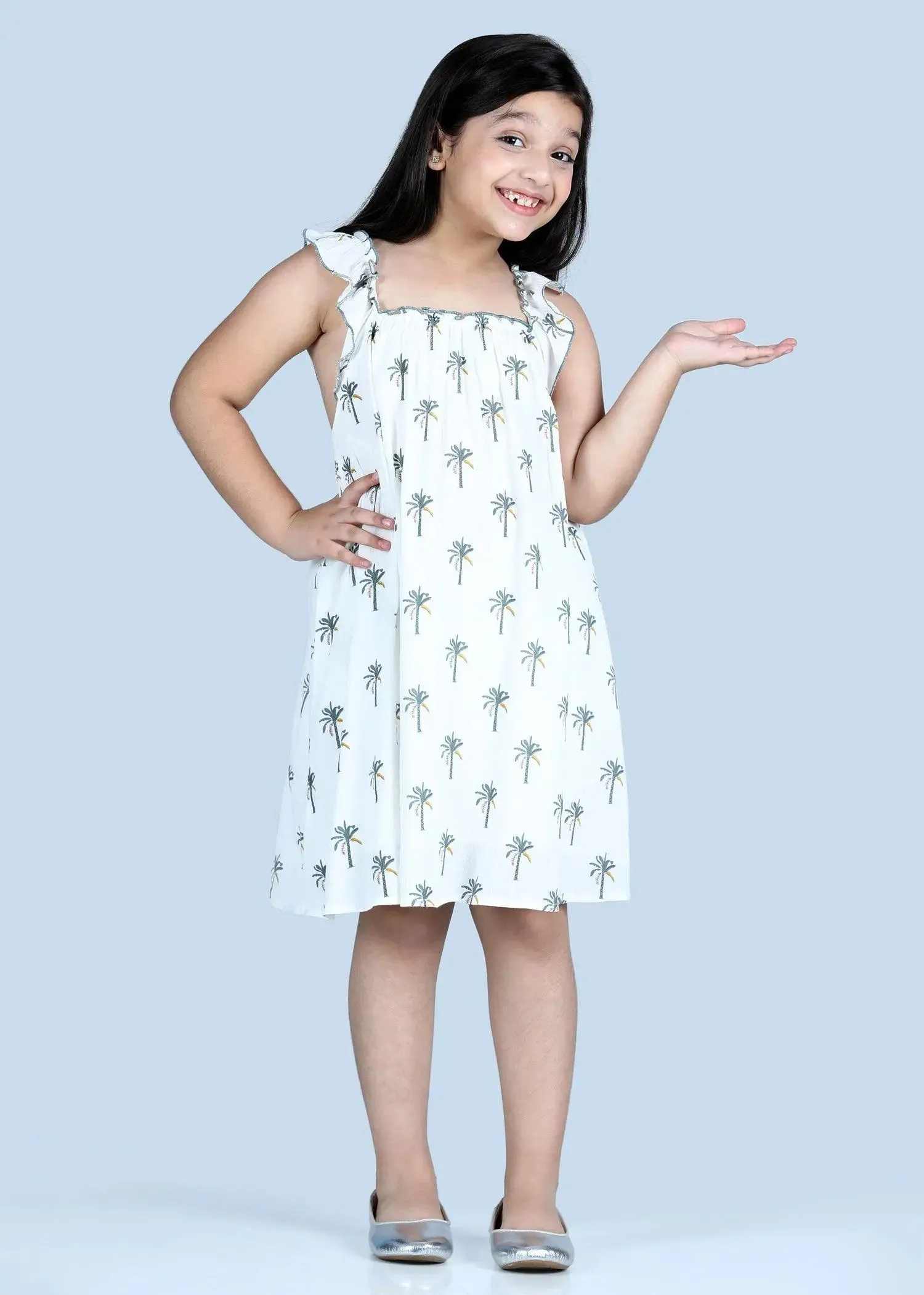 Ziva Palm White Dress Girl (6 months-9yrs)